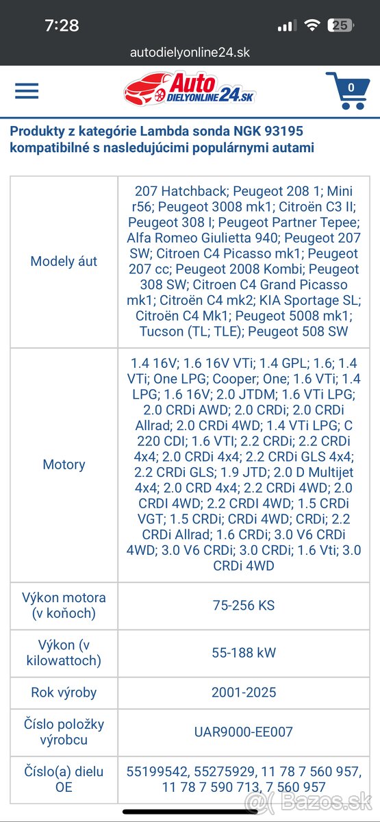 Peugeot 207 náhradné diely Lamda sonda prvá - 4