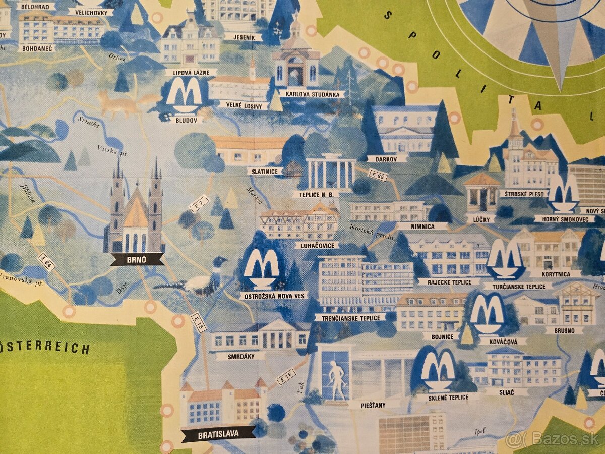 Československé kúpele ilustrovaná mapa 96 X 64 cm - 4