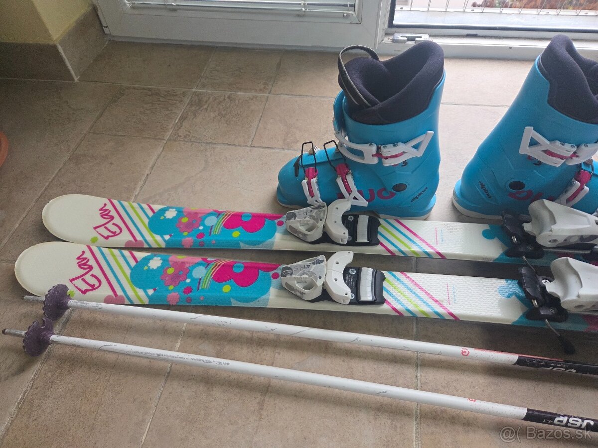 Lyže 120cm a lyžiarky + paličky dievčensky SET - 4