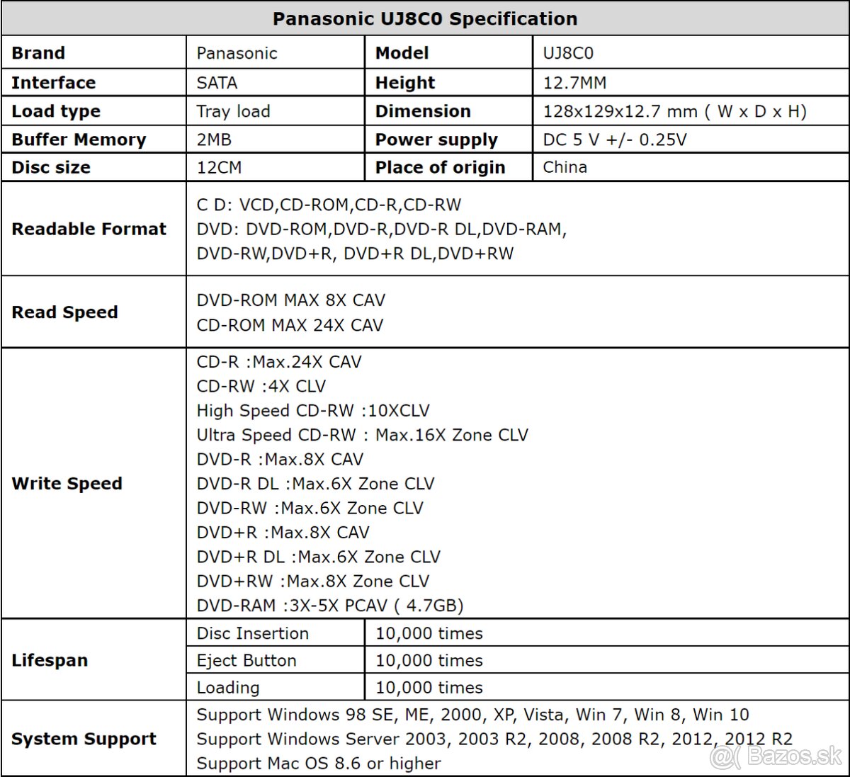 Optická mechanika PANASONIC UJ8C0 SATA DVDRW SATA - 4