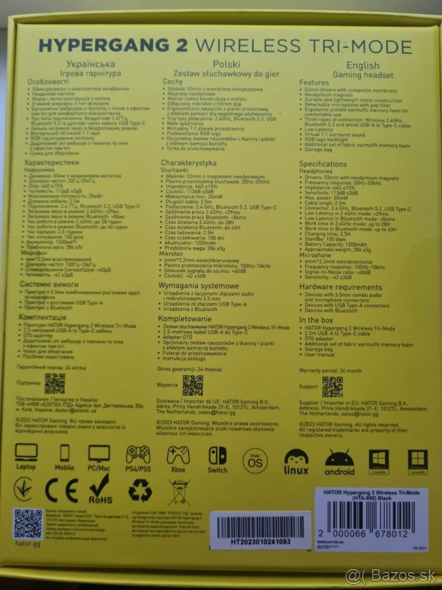 Predám slúchadlá HATOR Hypergang 2 wireless tri -mode - nove - 4