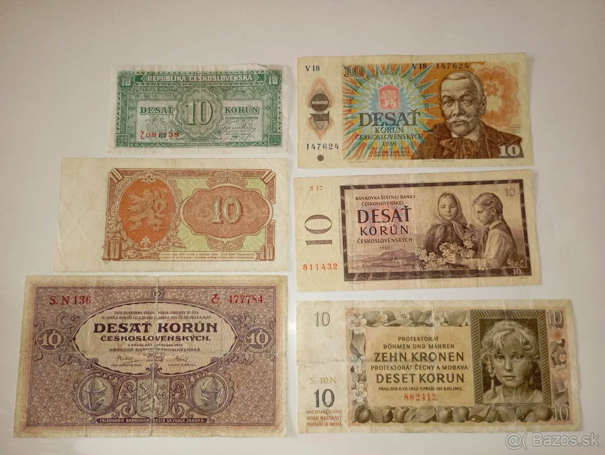 BANKOVKY 10 KČS, 6 RŮZNÝCH EMISÍ, VŠE NEPERFOROVANÉ - 4