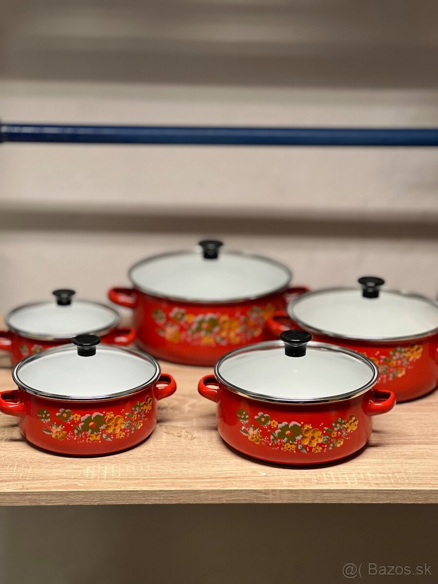 Krasne smaltovane hrnce retro 5 dielna sada - 4
