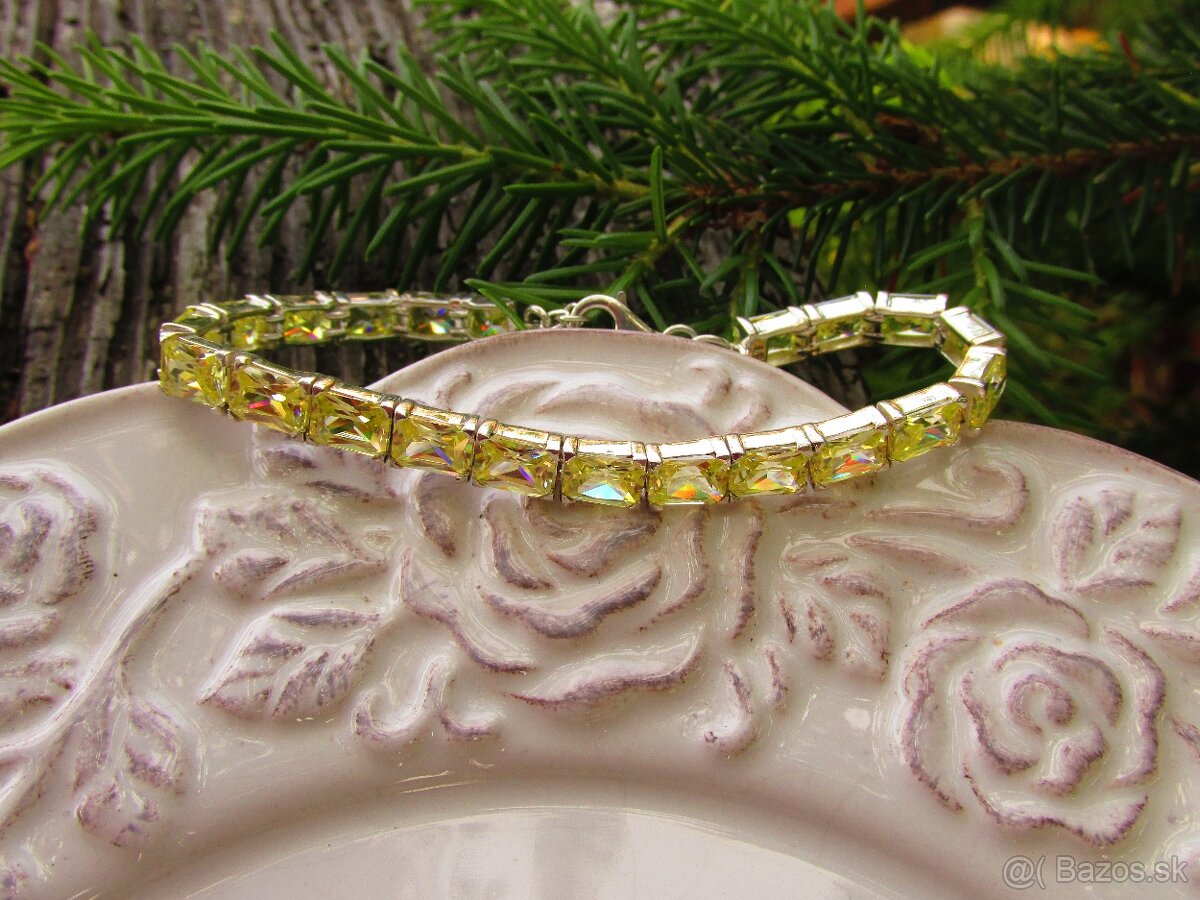 Strieborný náramok so žltými kamienkami, Ag 925 - 4