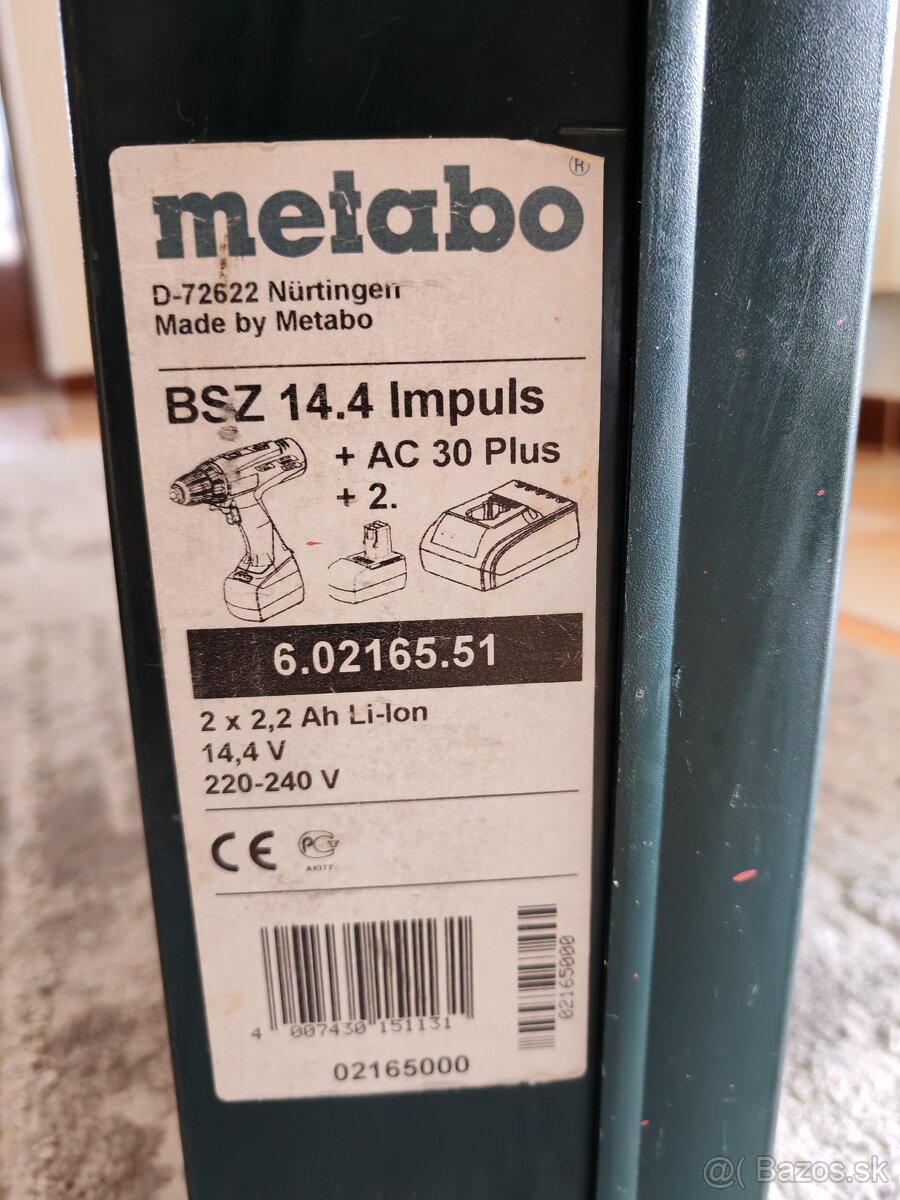 Predám set vrtačky Metabo BSZ 14.4 Impuls + 2x baterka - 4
