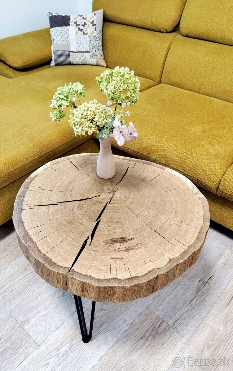 Dizajnový konferenčný stolík – Masívny DUB a čierny epoxid - 4