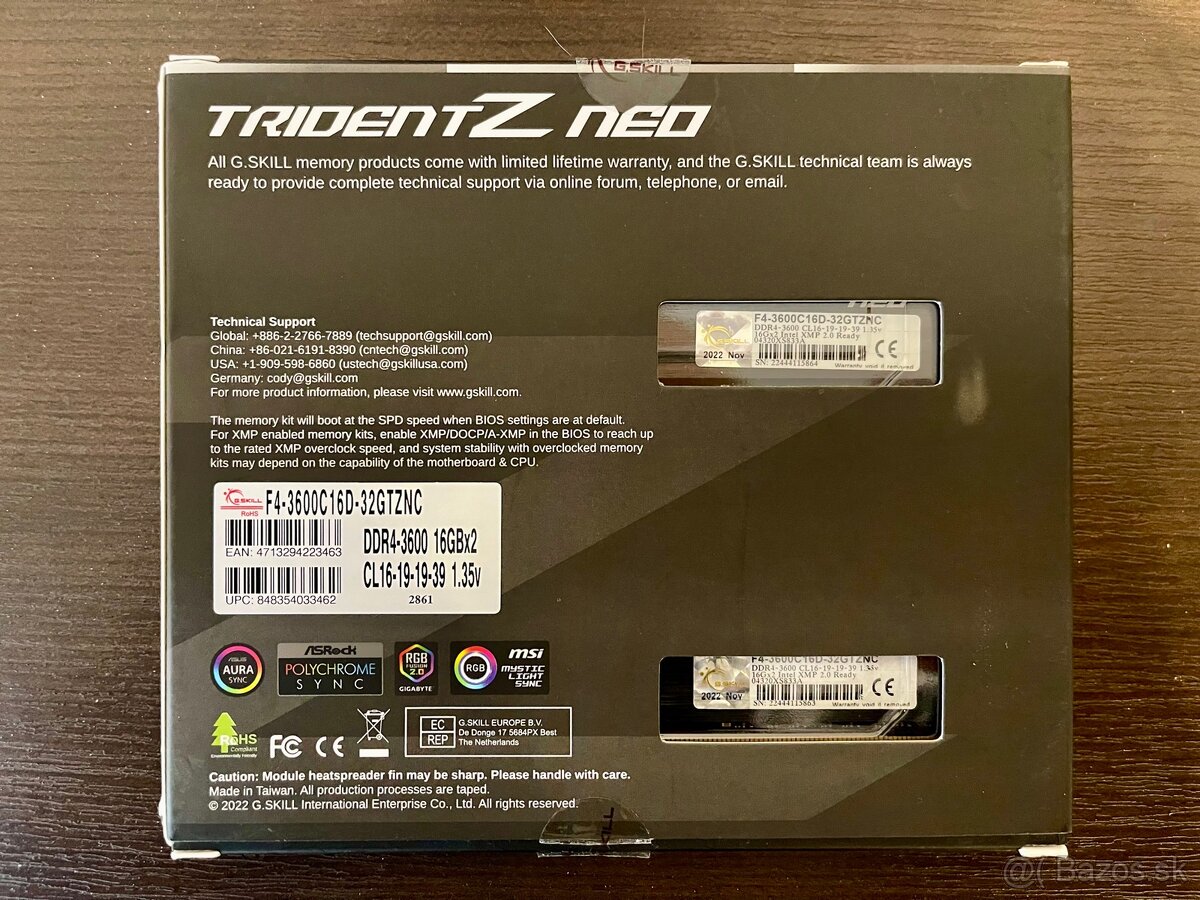 Predam G.SKILL 32GB KIT DDR4 3600 MHz CL16 Trident Z RGB Neo - 4