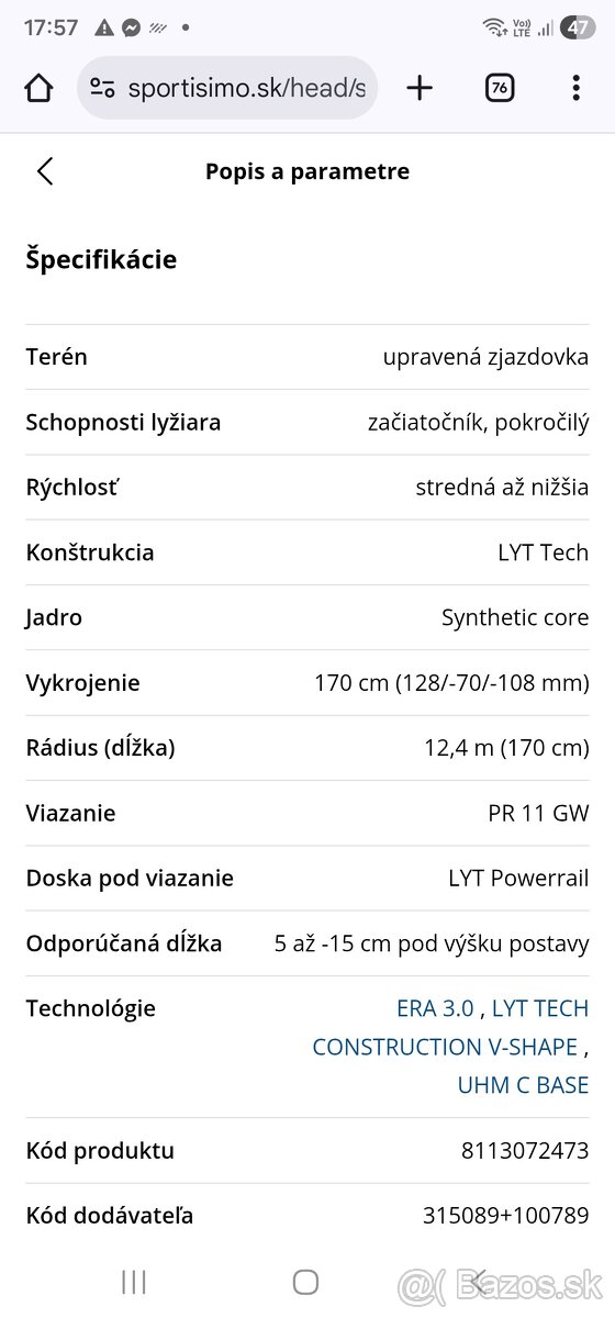 Lyže Head Shape V3 149cm top stav - 4