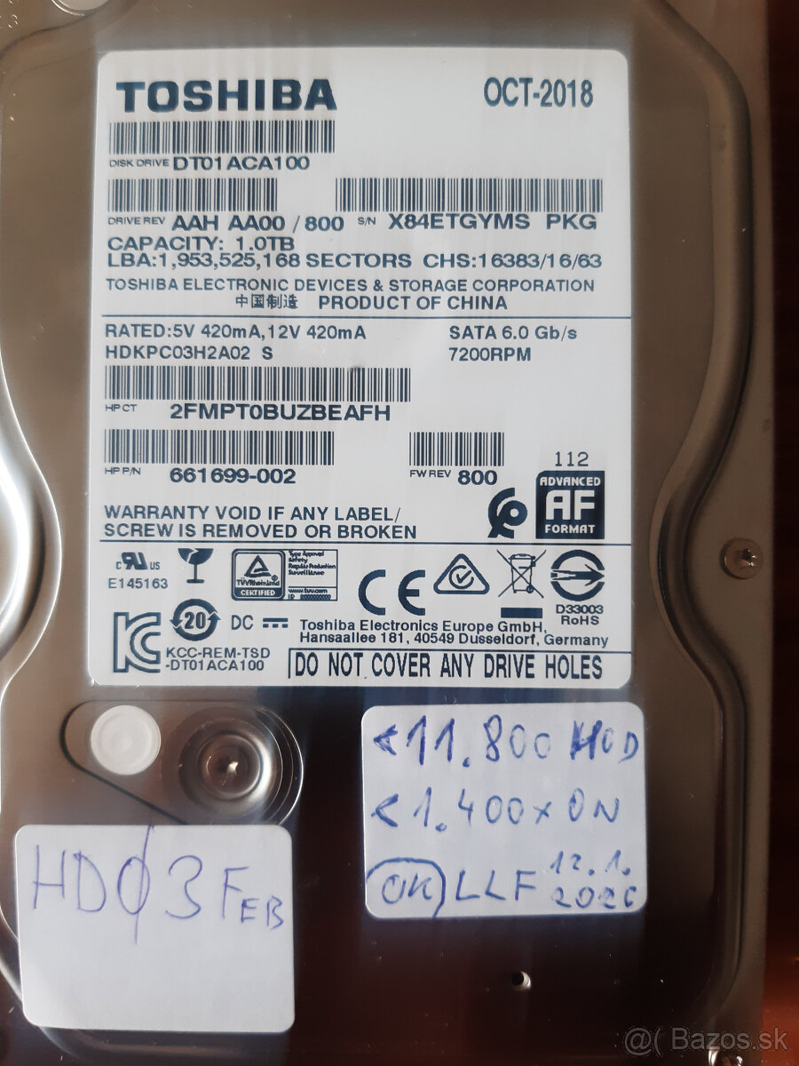 HDD 1TB 3,5" TOSHIBA SATA 3, 32MB cache - použitý - 4