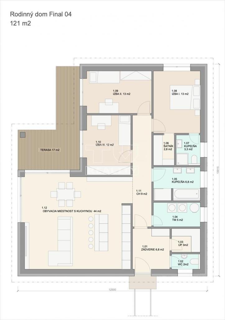 4i RD v tvare L – 121 m2 priestoru, terasa 17 m2 a... - 4