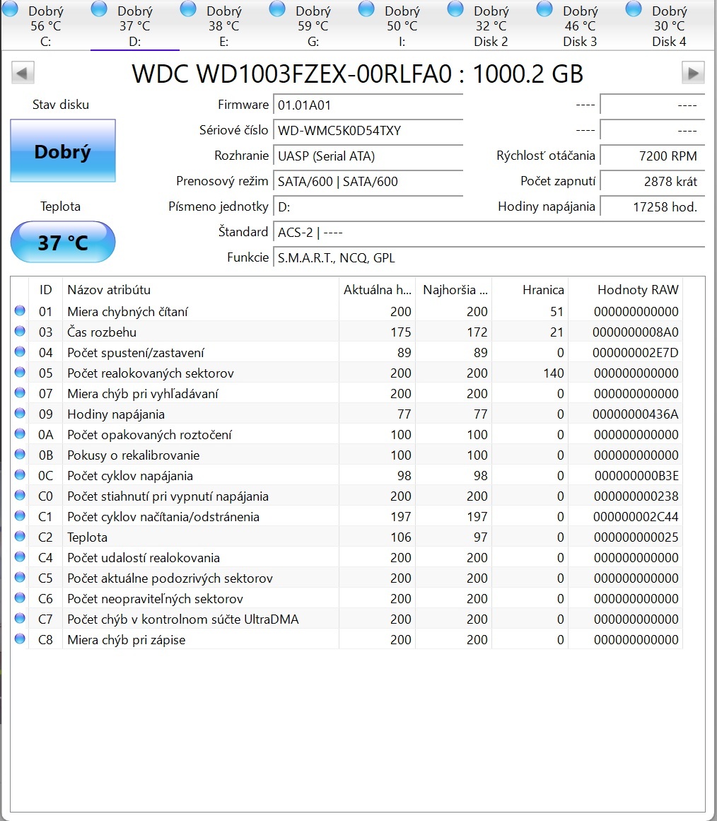 Predám 4 funkčné HDD, 6TB, 2TB, 1TB, 500GB - 4
