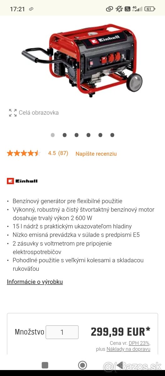 Elektrocentrála Einhell použita dokopy 5 hodín - 4