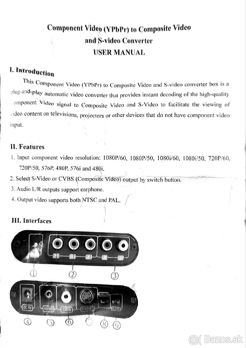 Video converter COMPONENT to Composit / S-video - 4