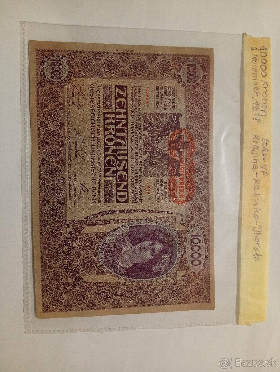 Predám vzácnu 10000 Korona 1918 seria2 - 4