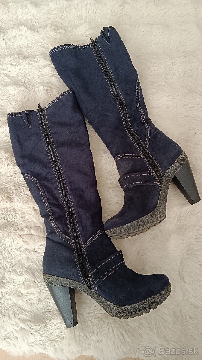 Vysoké zimné čižmy topánky po kolena 37 zateplené - 4