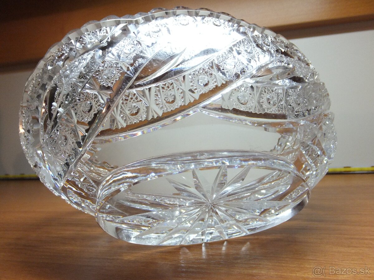 Retro luxusní křišťálová oválná broušená mísa. - 4