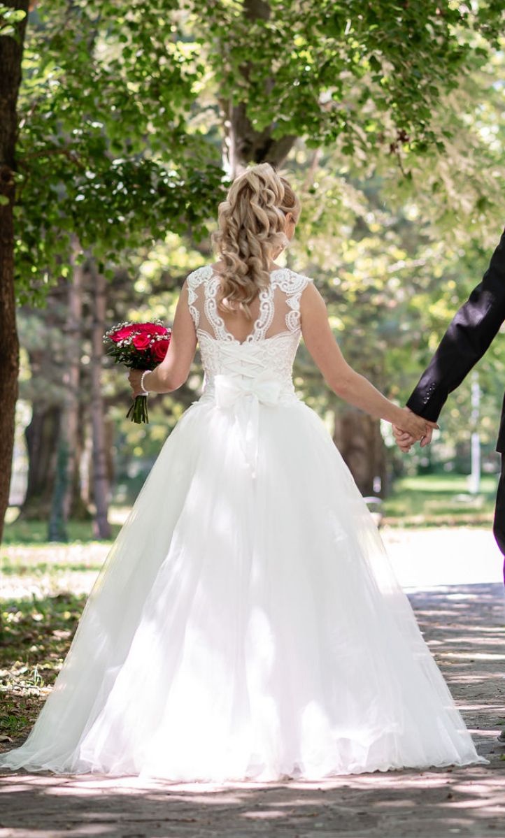 Svadobné šaty s krajkou,sukňa tyl 36-38 - 4