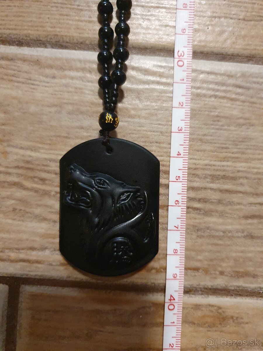 Prívesok - čierny obsidián VLK - 4