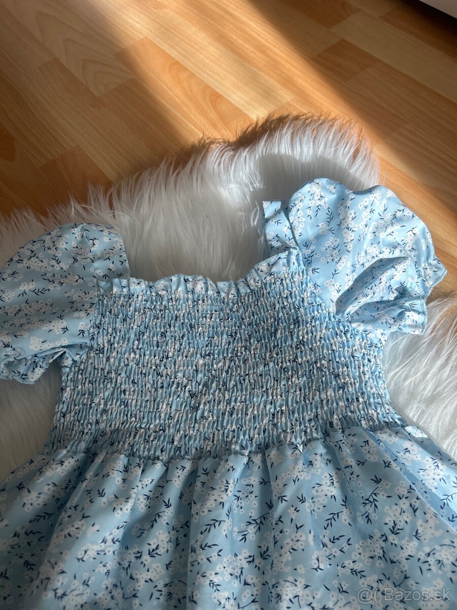 Krásne letné bleducko-modré saty vel. 150 - 4