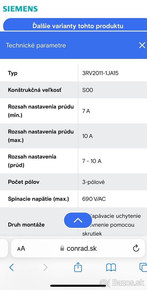 Siemens motorový spínač 10A 4ks - 4