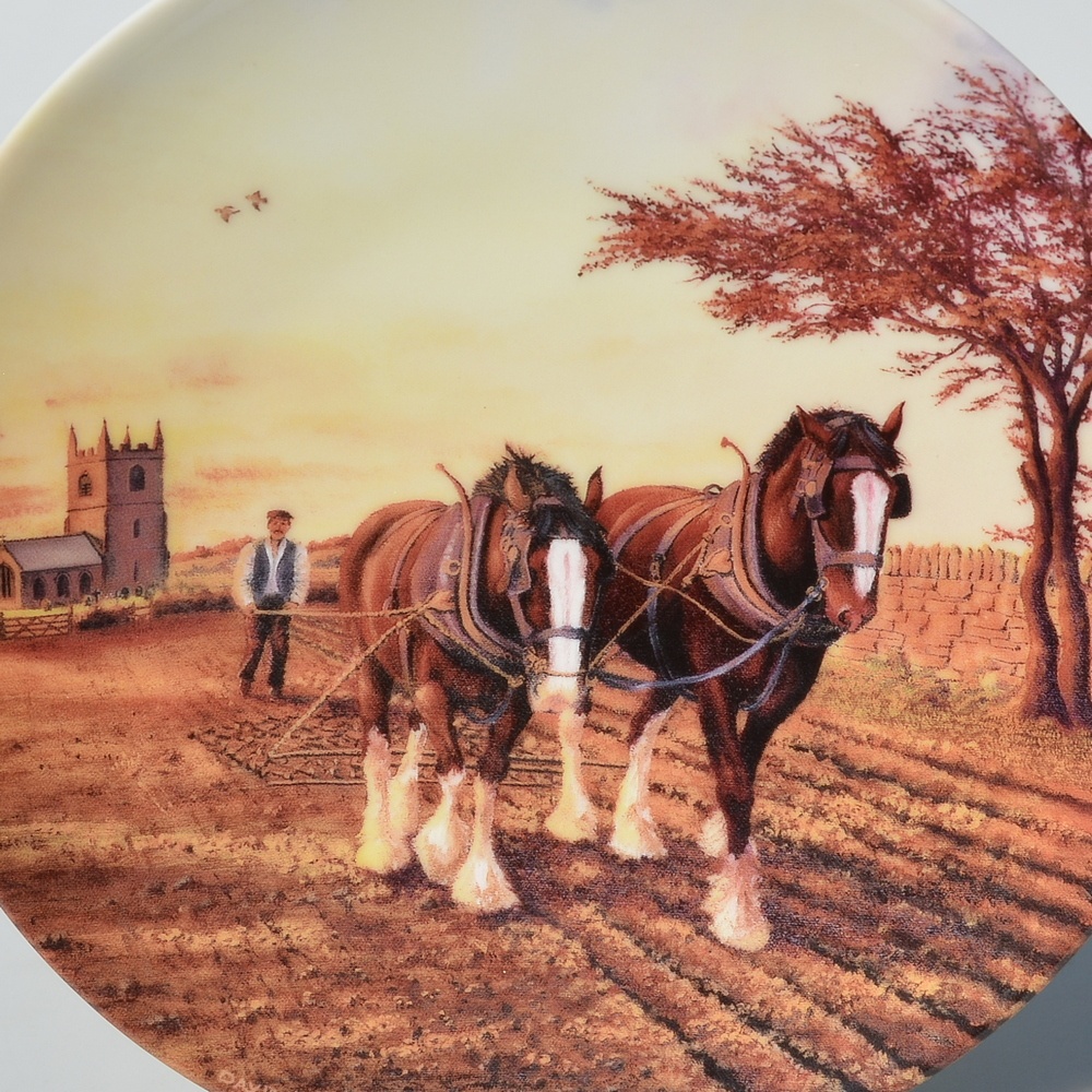 4 porcelánové taniere z 1 sady - Práca na poli s koňmi - 4