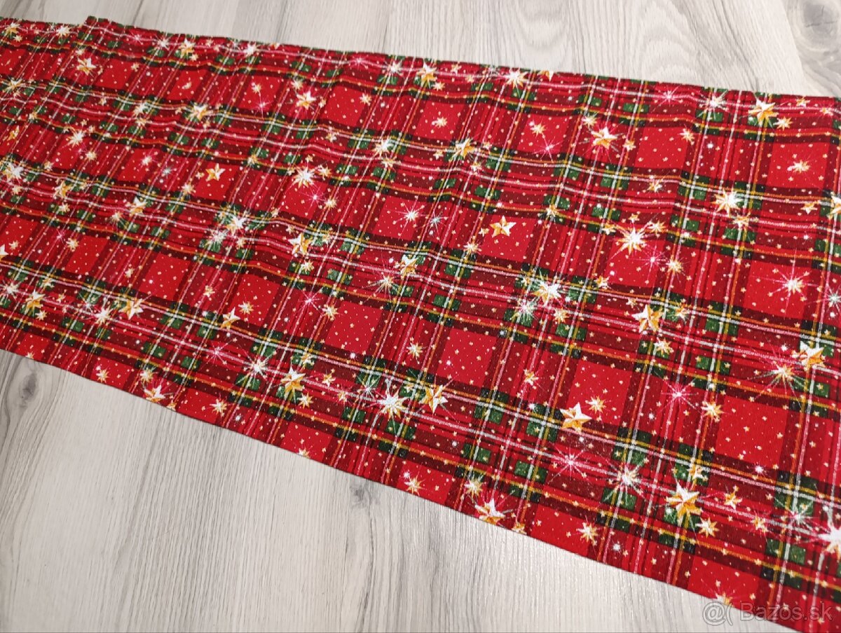 Vianočný červený karovaný obrus, štóla - 4