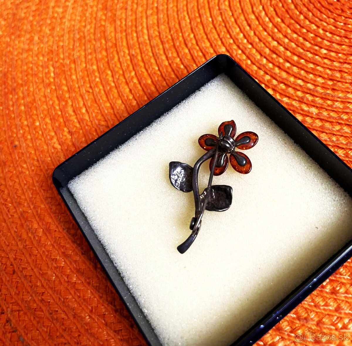 Starožitná vintage jantárová brošňa - 4