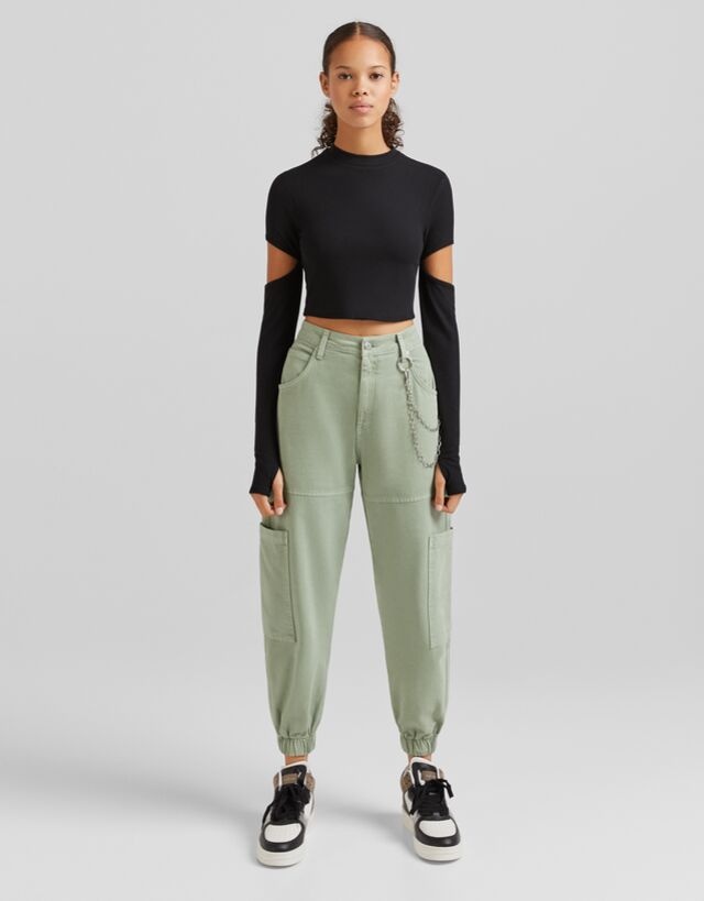 Vojenské nohavice s retiazkou Bershka 36 nové - 4