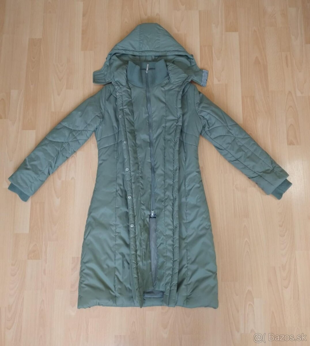 Dámsky dlhý zimný olivovo zelený kabát - 4