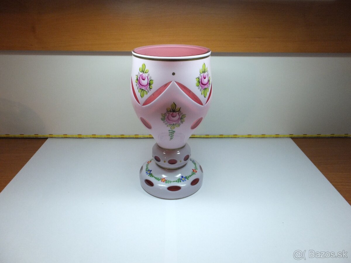 Přejímané sklo, krásný starožitný pohár-váza. - 4