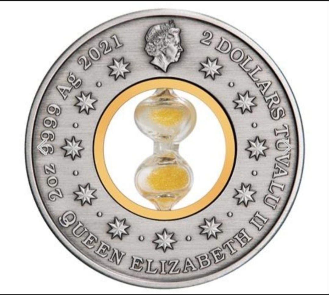 Strieborná minca 2 Oz Presypacie hodiny 2021 Antique - 4