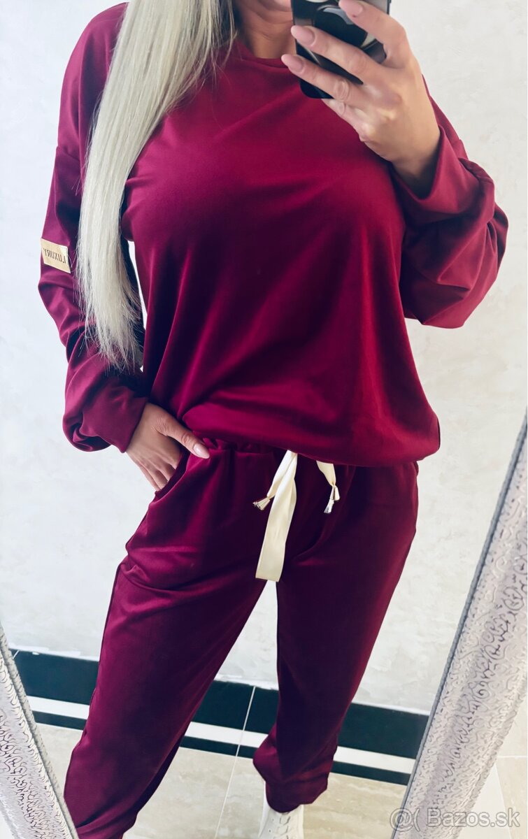 Damska talianska velurova suprava bordo - 4