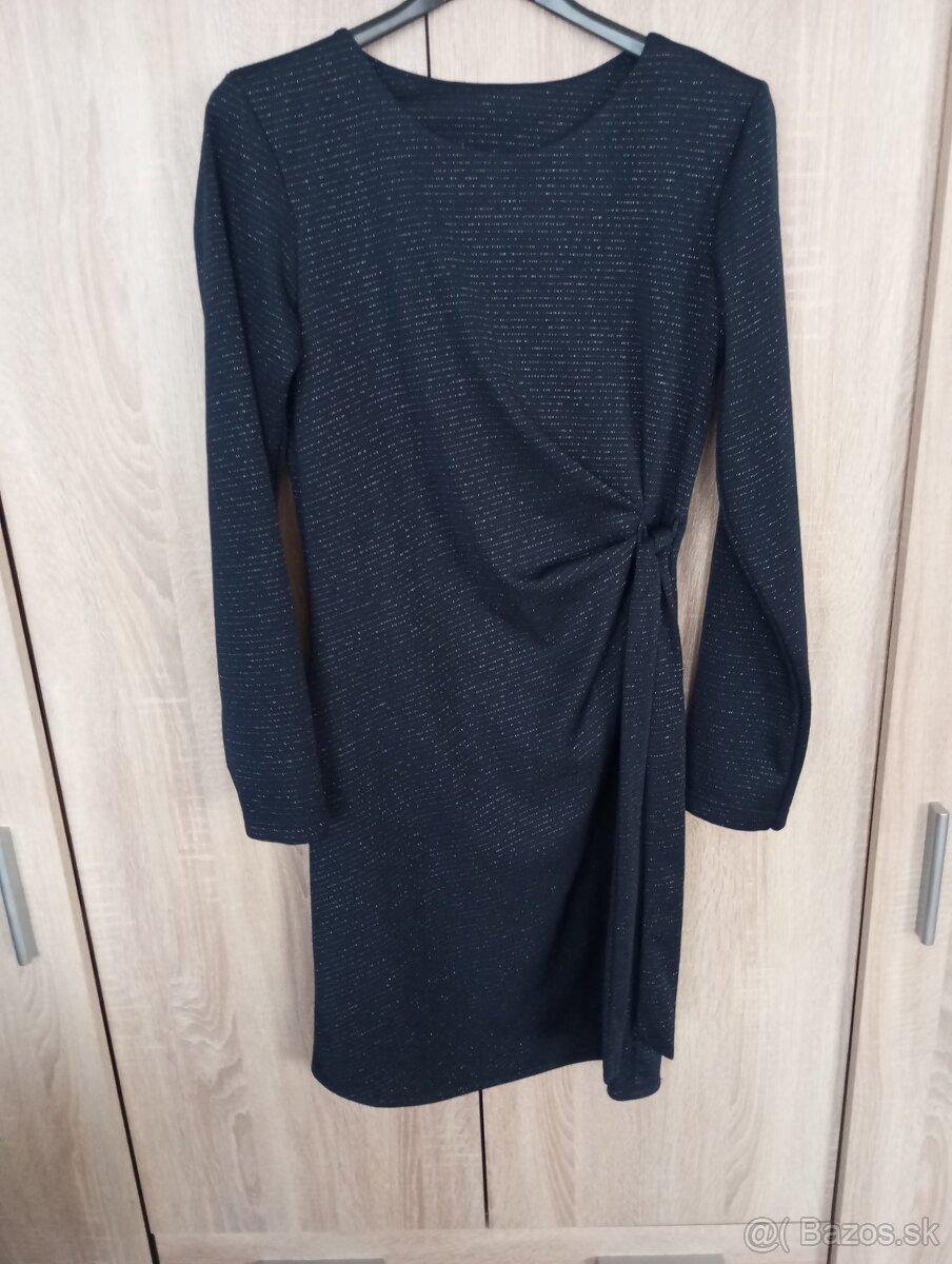 Tmavomodré spoločenské šaty vianočné trblietavé M - 4