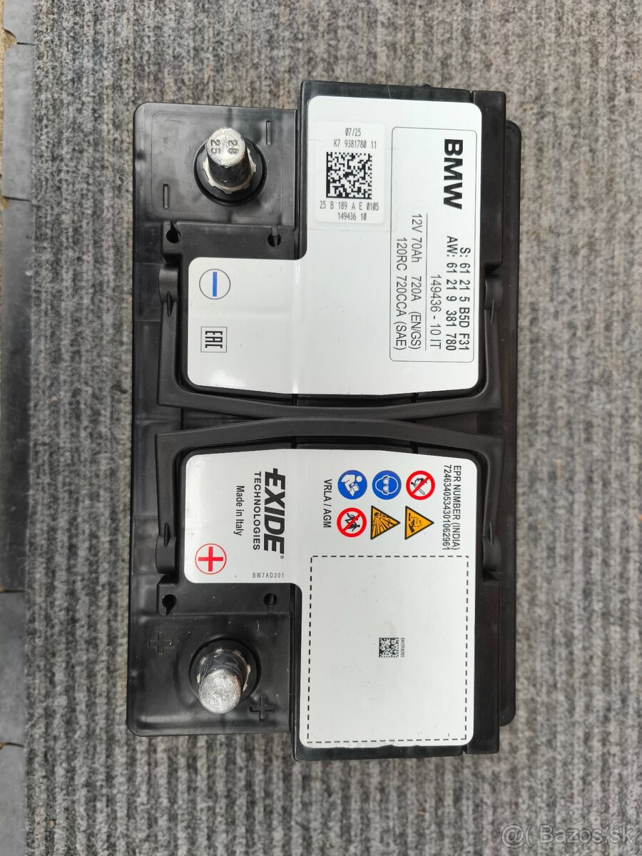 BMW Originálna AGM autobatéria 70Ah - Nová 07/25 - 4