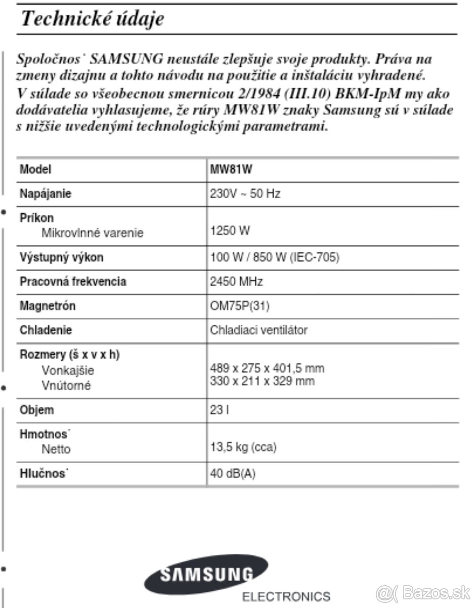 Darujem mikrovlnnú trúbu/mikrovlnku Samsung - 4