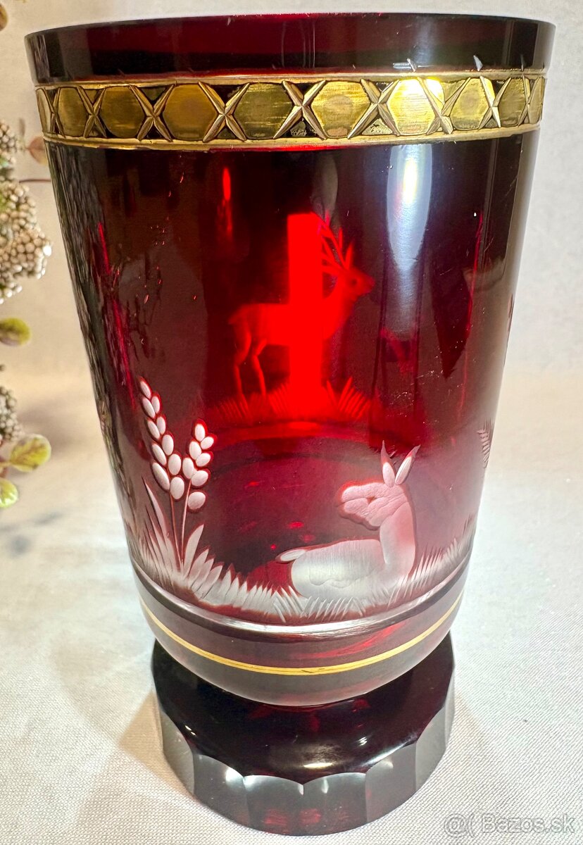 Biedermeier lovecký pohár rytina Top stav - 4