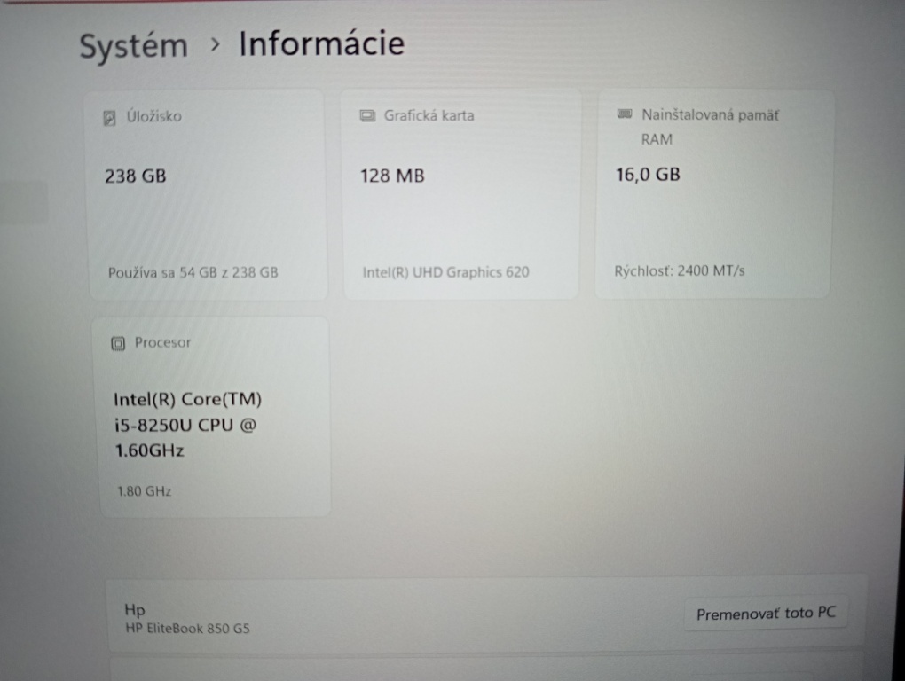 predám Hp elitebook 850 g5 , Intel i5,16gb ram ,256gb ssd - 4