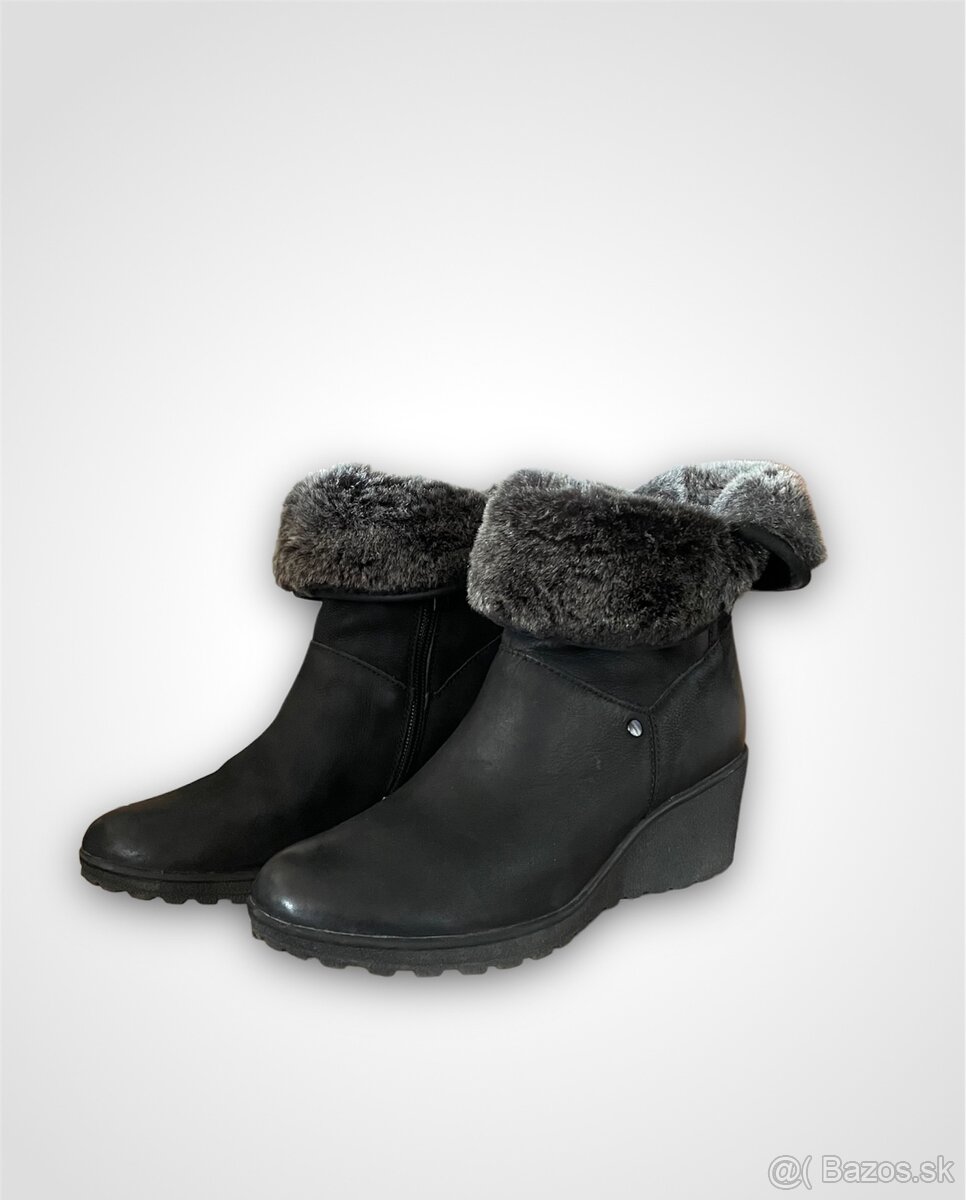 Caprice Čierne dámske kožené snehule s kožušinou klinové 36 - 4