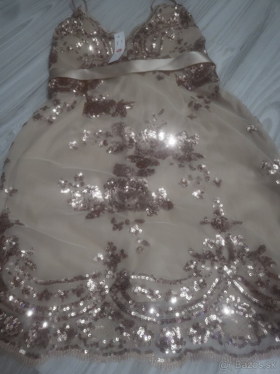 Zlaté koktejlové šaty xs/s - 4