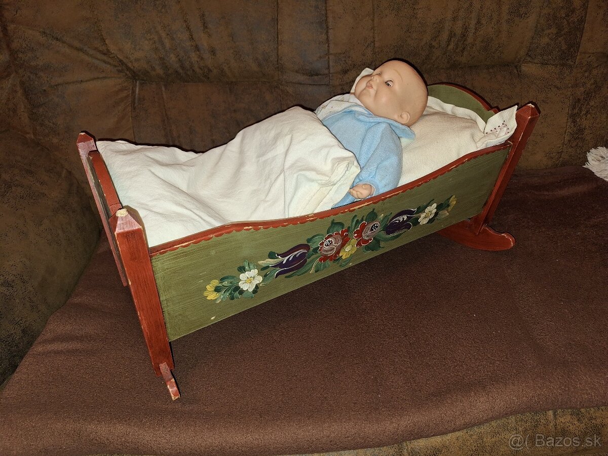 Stará maľovaná drevenná koliska - 4