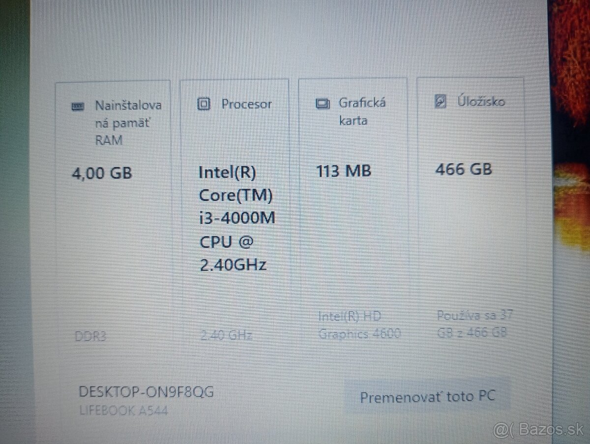 predám Fujitsu Lifebook A544-Intel corei3 -4gb ram -bez bat. - 4