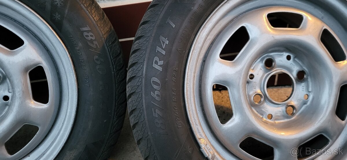 Plechové disky R14, 4x100 6Jx14H2 + zimné pneu - 4