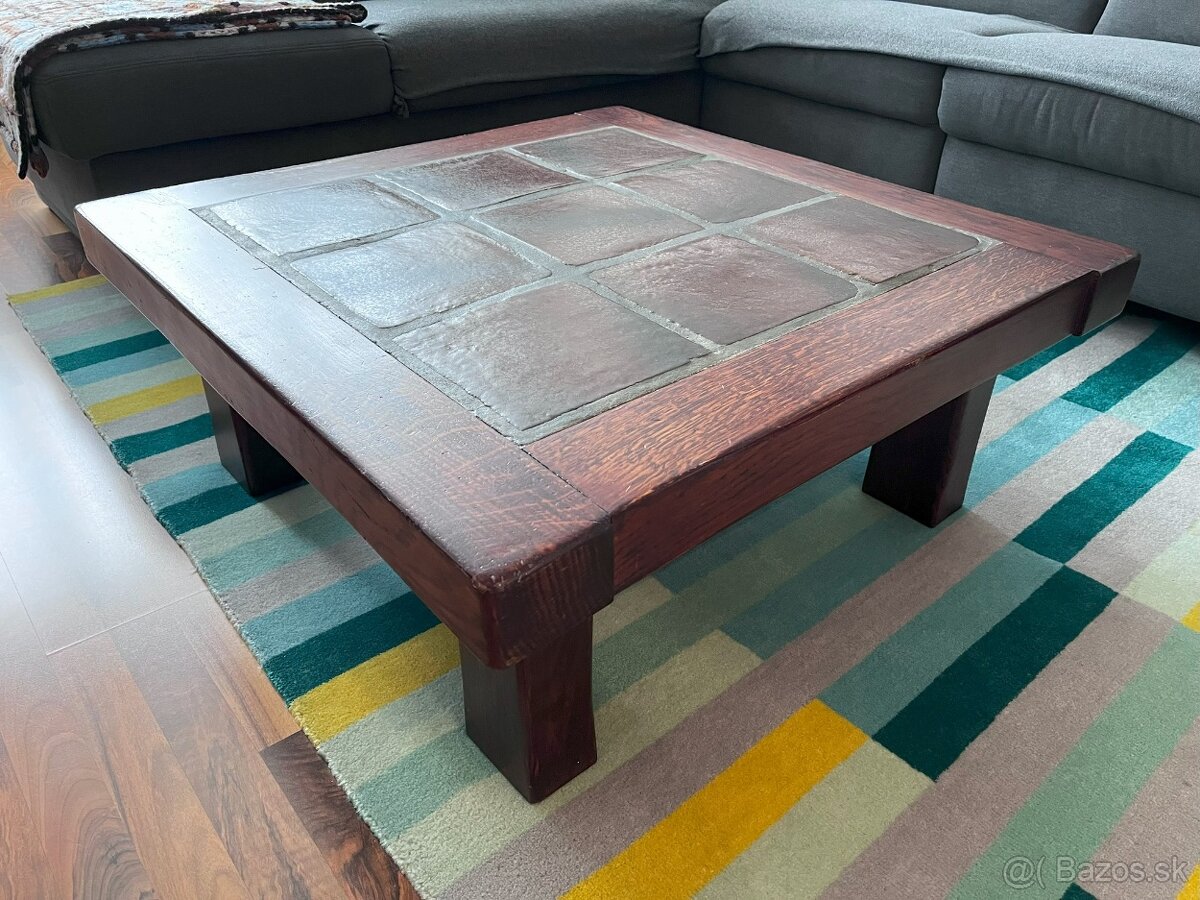 Robustny konferencny stol hnedy z dreva a kameniny - 4