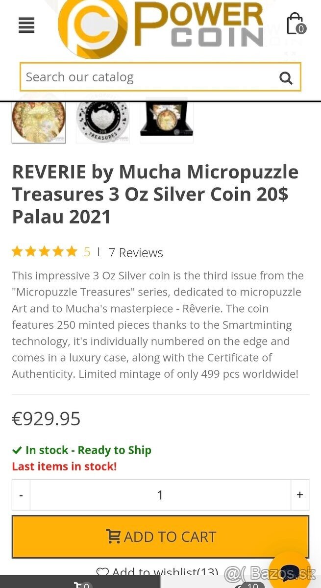 investičné striebro - mince - Alfonz Mucha - Reverie - 4