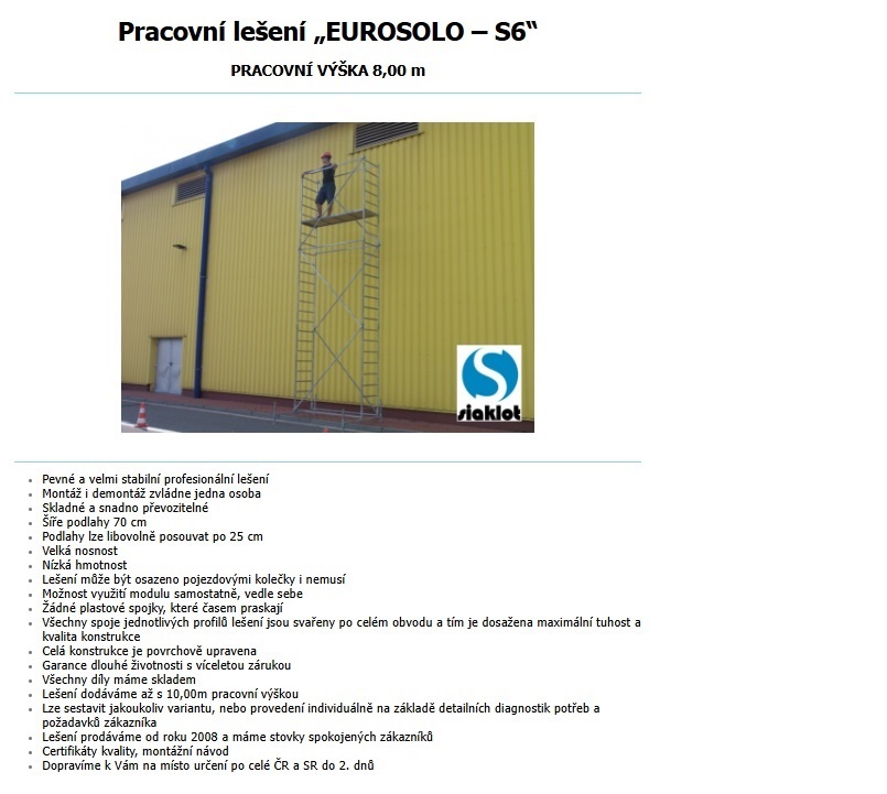 Pracovné veža / lešenie Eurosolo-S6 (pojazdné) – NOVÉ - 4