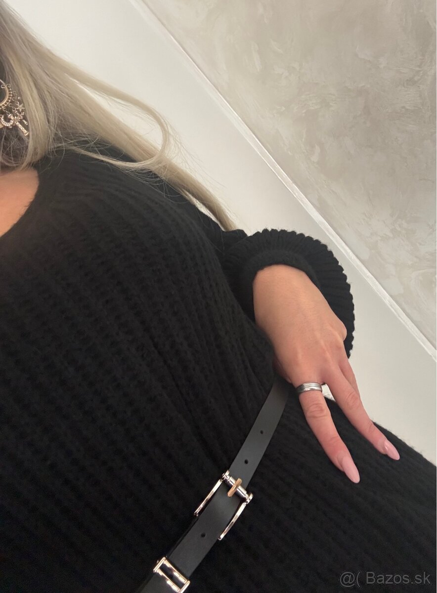 Damske pletene šaty s opaskom Mirella black - 4