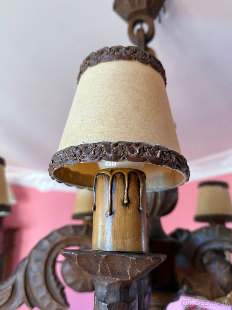 Ručne vyrezávaný drevený luster so šiestimi ramenami - 4