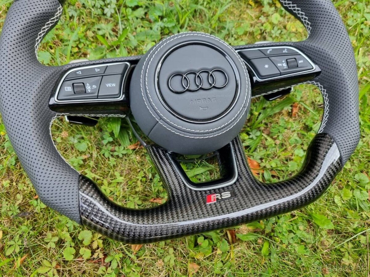 AUDI VOLANT KARBONOVY ZKOSENY s airbagom a RS padlami - 4
