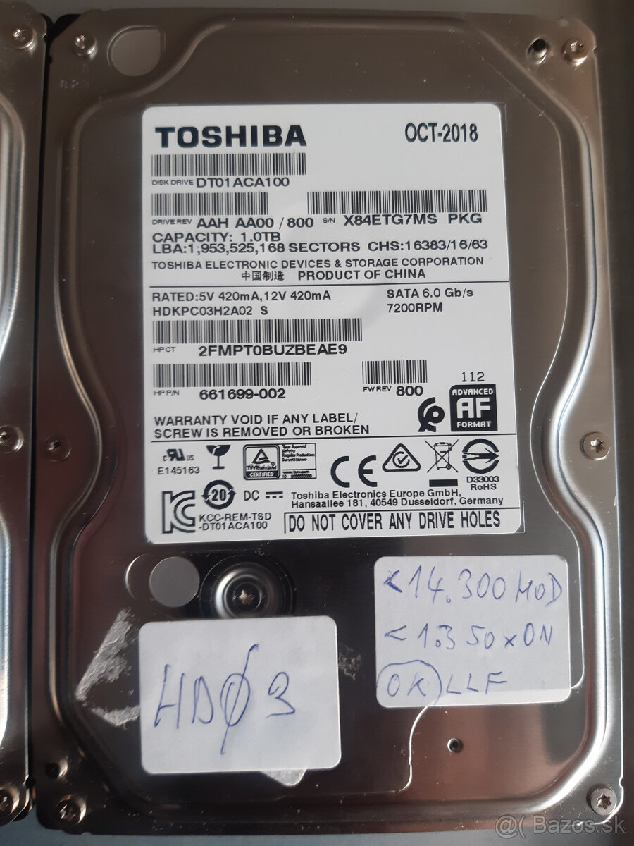 HDD 1TB 3,5" TOSHIBA SATA 3, 32MB cache - použitý - 4