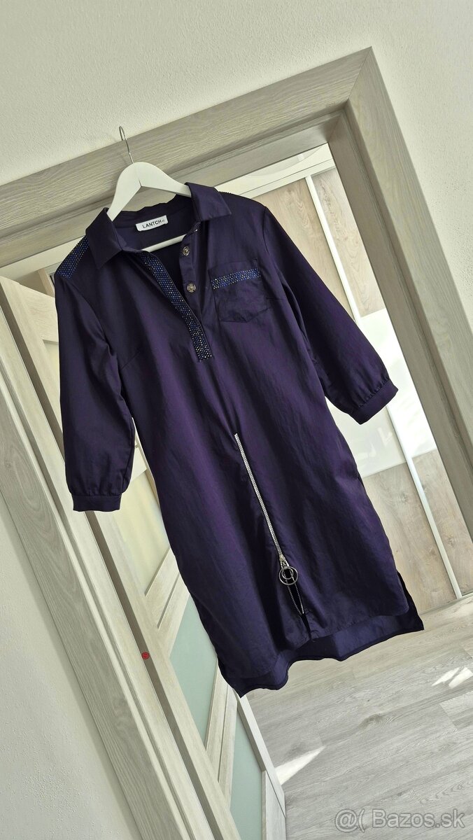 Tmavomodré bavlnené šaty v.L - 4